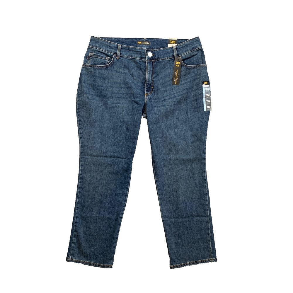 Lee Plus Jeans Womens 18W Petite Slims Tummy Relaxed Fit Straight Leg High Rise